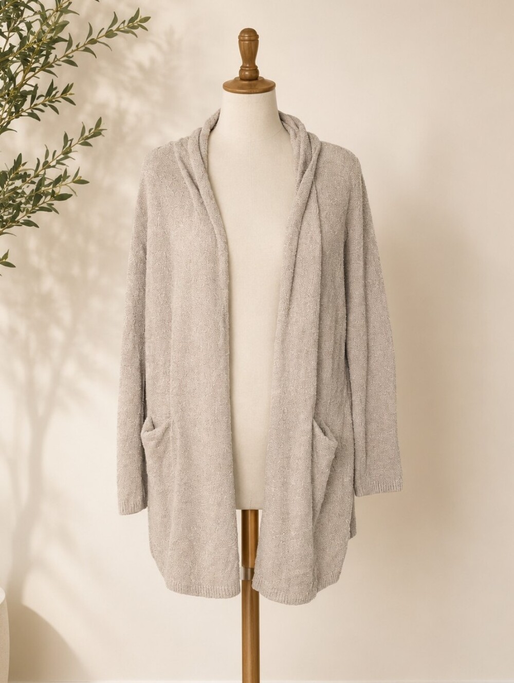 Barefoot Dreams Bamboo Chic Cozychic Lite Essential Long Cardigan Beige Cream XL